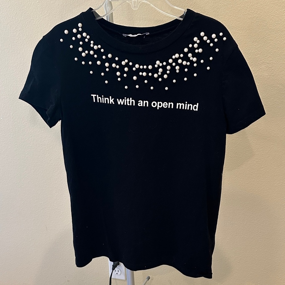 Zara Black Embellished Short Sleeve Tee
